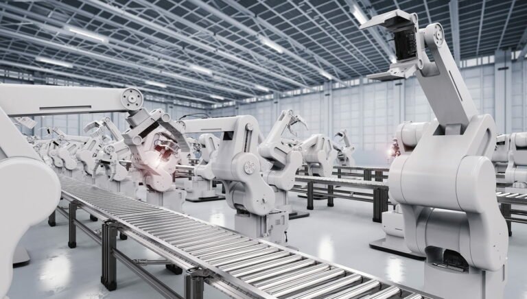 Factory smart industry robot arms digital production